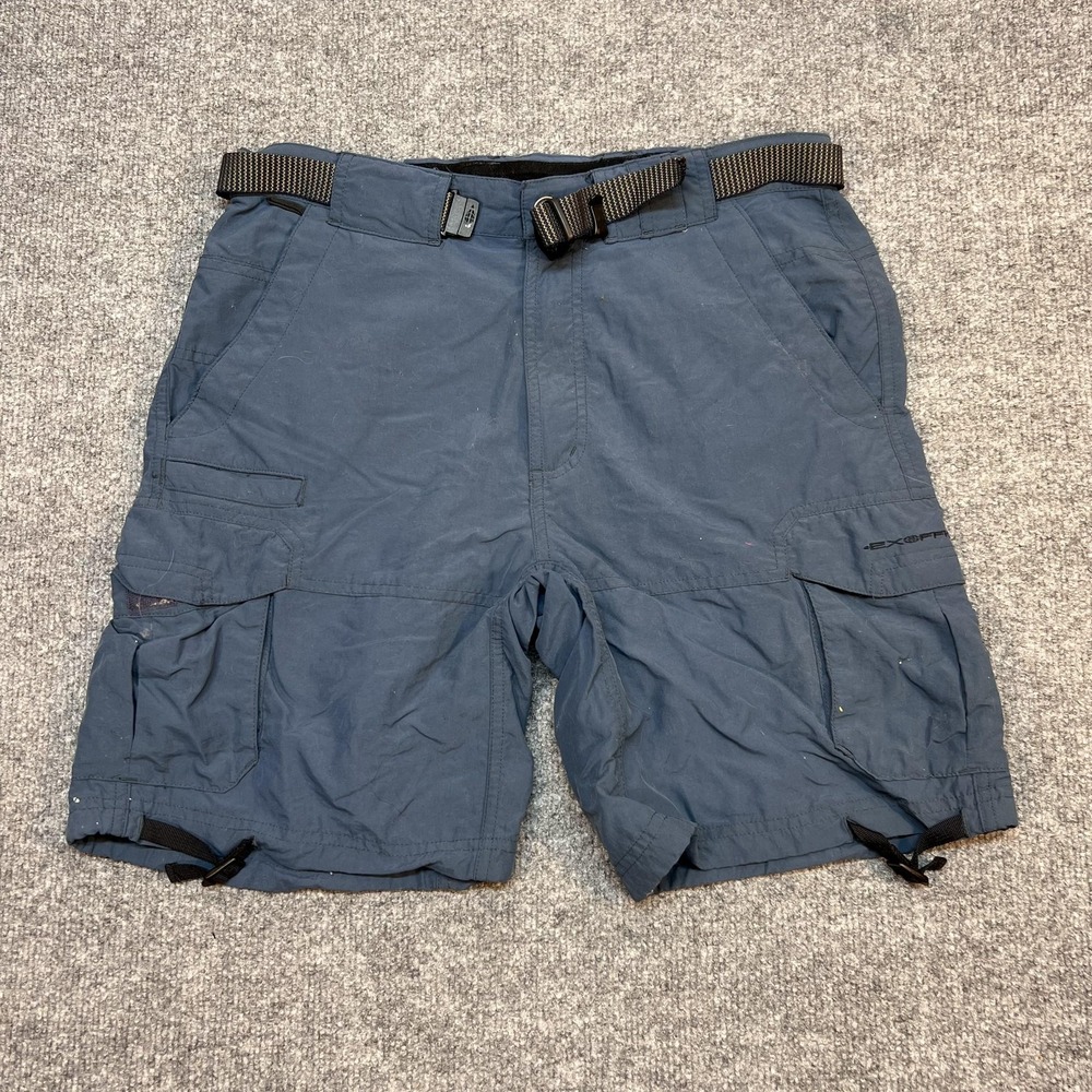 ExOfficio Cargo Shorts Mens 30 Blue Nylon Hiking Quick Dry Belted 7 Inseam Trail